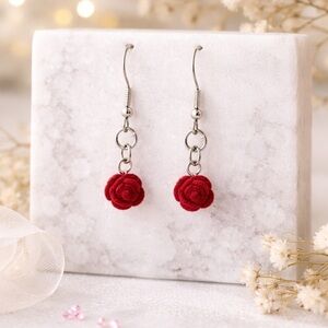 Elegant Rose Dangle Earrings in Red